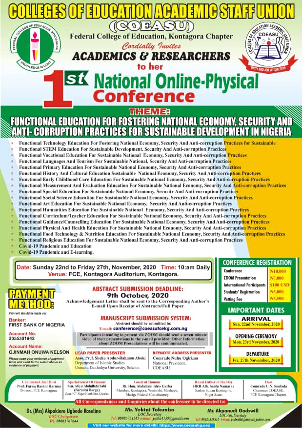 1st National Online-Physical Conference of Colleges of Education Academic Staff Union, FCE Kontagora